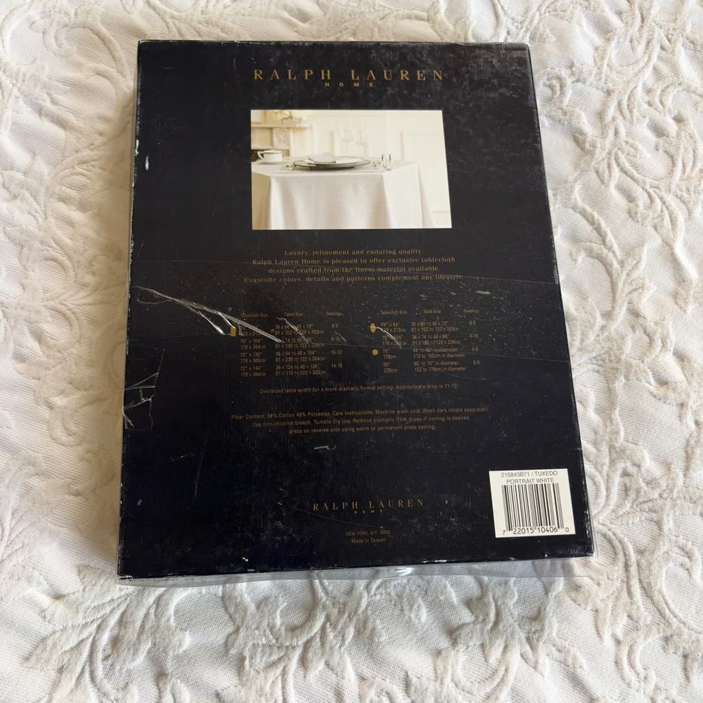 Ralph Lauren Tablecloth Home 70x104 White portrait Tuxedo Herringbone Oblong